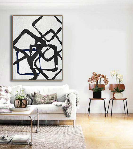 Black And White Geometric Art Minimal Painting On Canvas,Extra Large Canvas Painting #J6X4